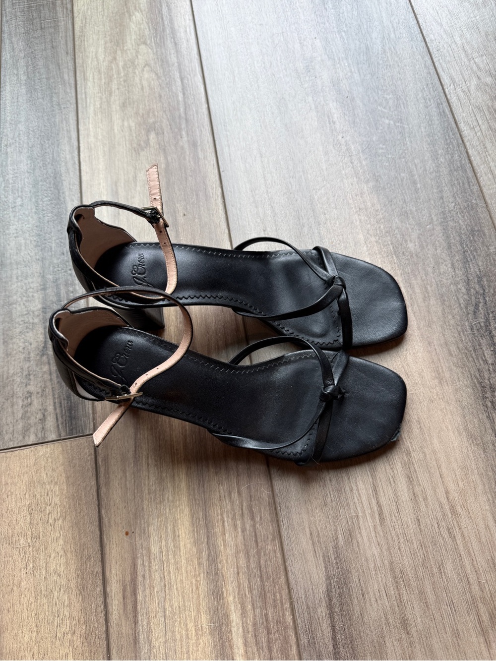 J. Crew Black Strappy Heeled Sandals with Neutral Ankle Accent Size 6